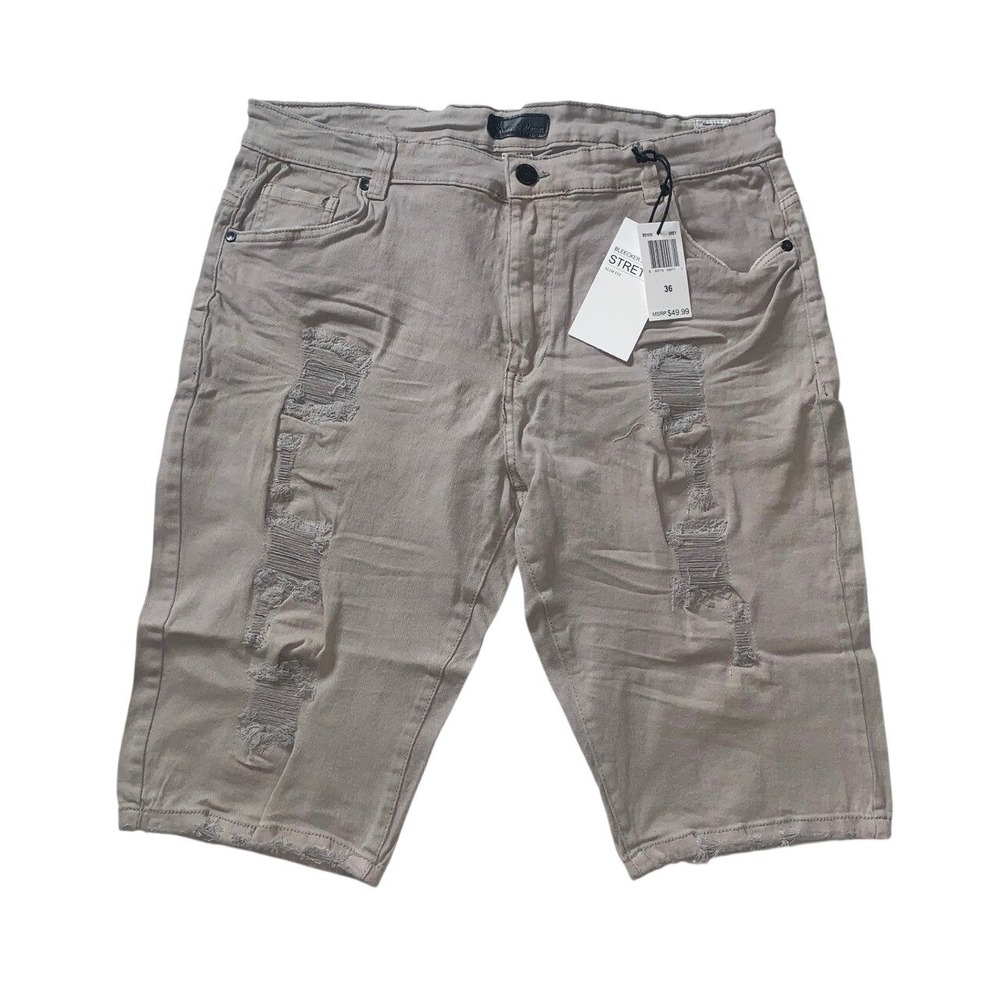 NEW Bleecker‎ & Mercer Mens 36 Slim Fit Distressed Denim Shorts Grey